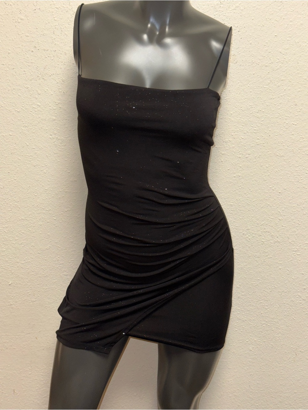 Windsor Black Sparkle Ruched Mini Slip Dress